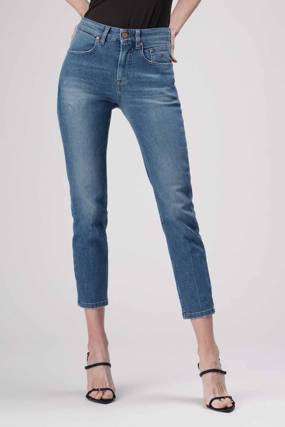 Jeckerson Jacqueline - Pantalone 5 tasche in denim tri-blend blu medio Vendita Calda