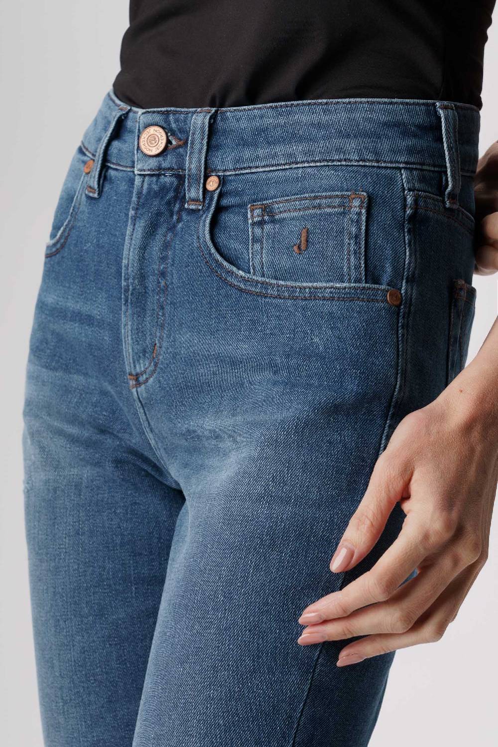 Jeckerson Jacqueline - Pantalone 5 tasche in denim tri-blend blu medio Vendita Calda