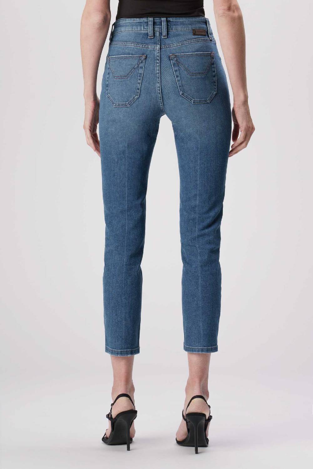 Jeckerson Jacqueline - Pantalone 5 tasche in denim tri-blend blu medio Vendita Calda