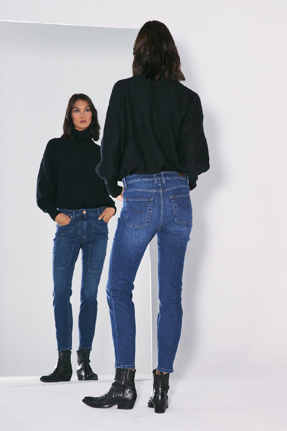 Jeckerson 5 tasche skinny con toppa in denim blu scuro Vendita Economica