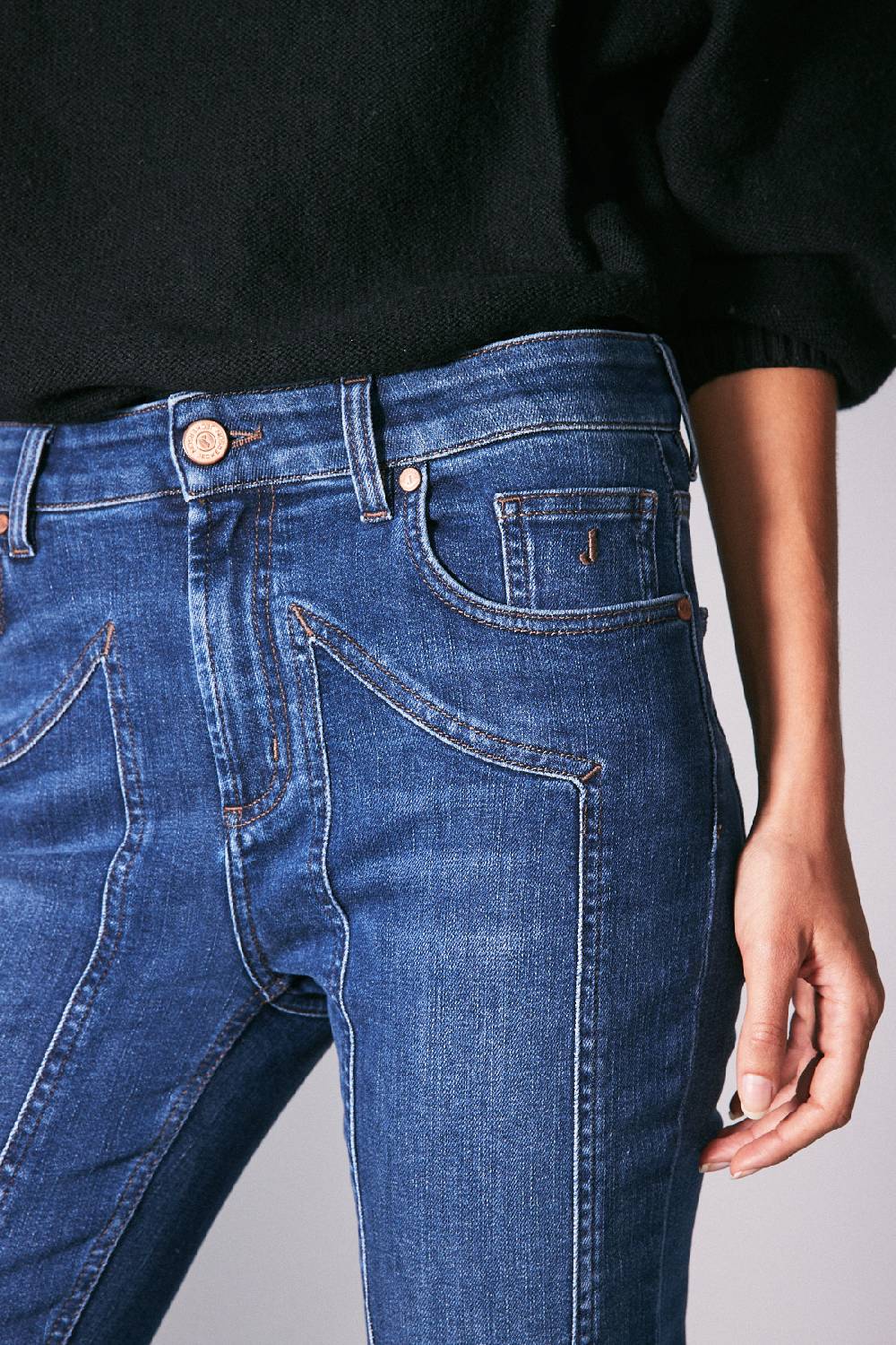 Jeckerson 5 tasche skinny con toppa in denim blu scuro Vendita Economica