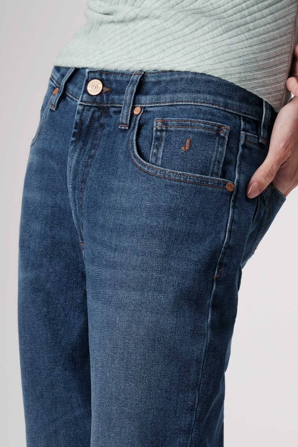 Jeckerson Julia - Pantalone 5 tasche boyfriend in denim tri-blend blu scuro Saldi Di Fabbrica