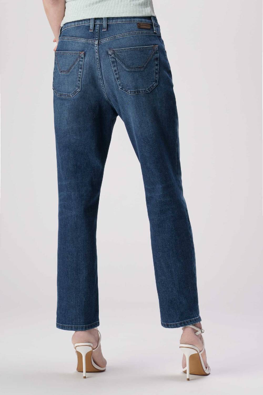 Jeckerson Julia - Pantalone 5 tasche boyfriend in denim tri-blend blu scuro Saldi Di Fabbrica