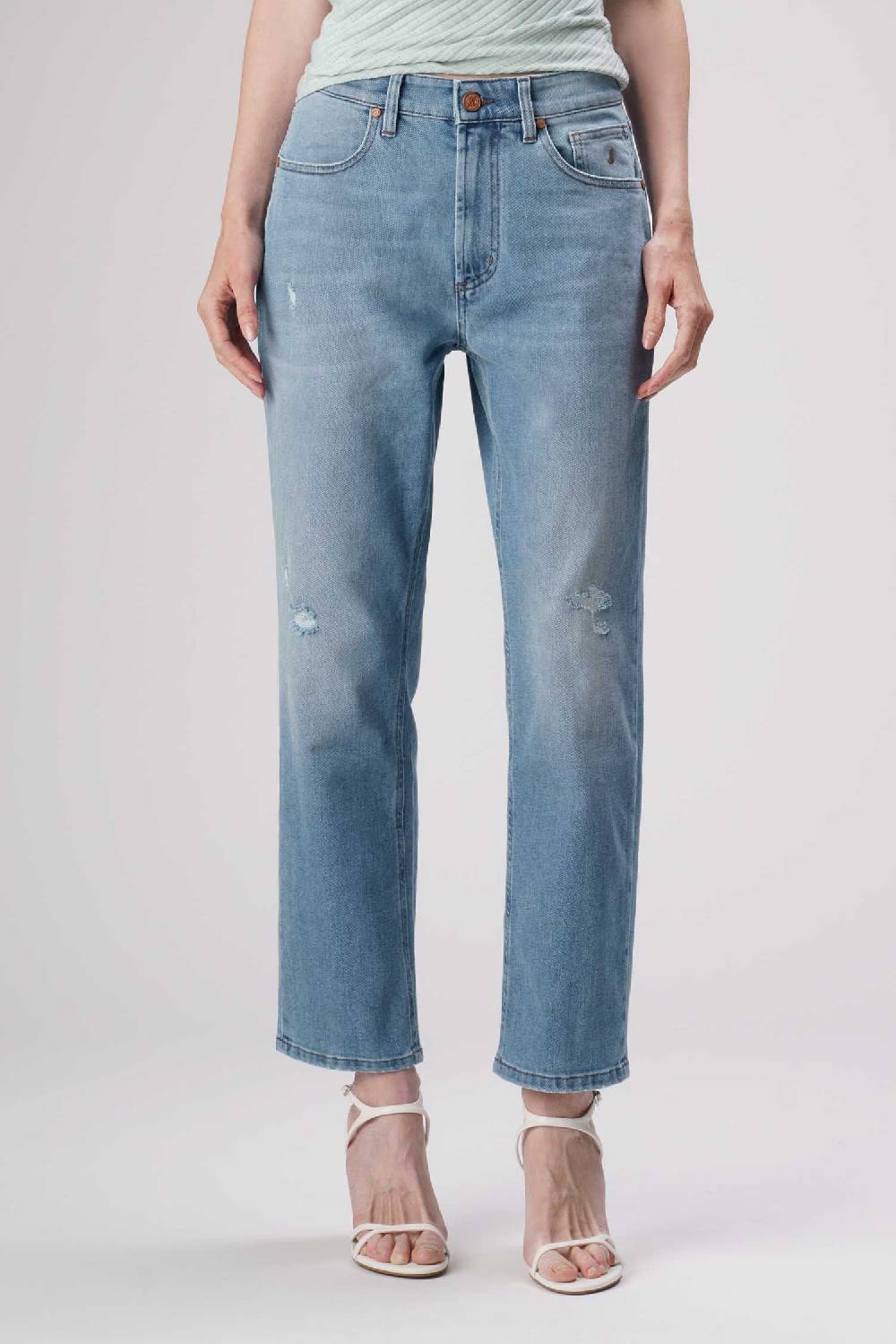 Jeckerson Julia - Pantalone 5 tasche boyfriend in denim tri-blend blu medio chiaro Vendite Flash