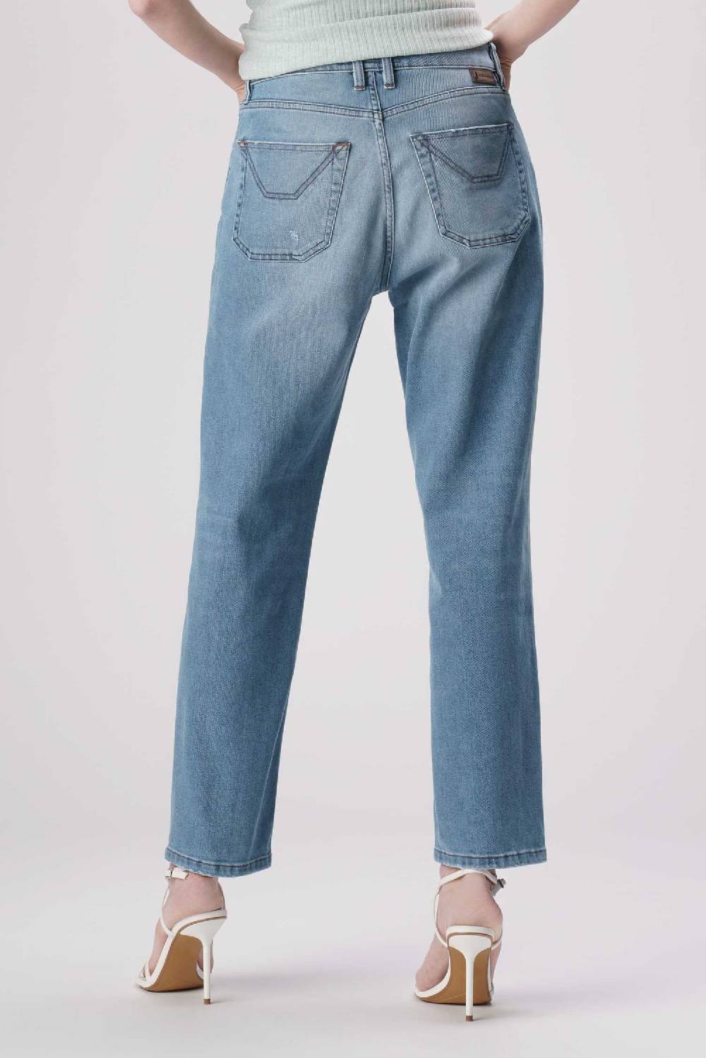 Jeckerson Julia - Pantalone 5 tasche boyfriend in denim tri-blend blu medio chiaro Vendite Flash