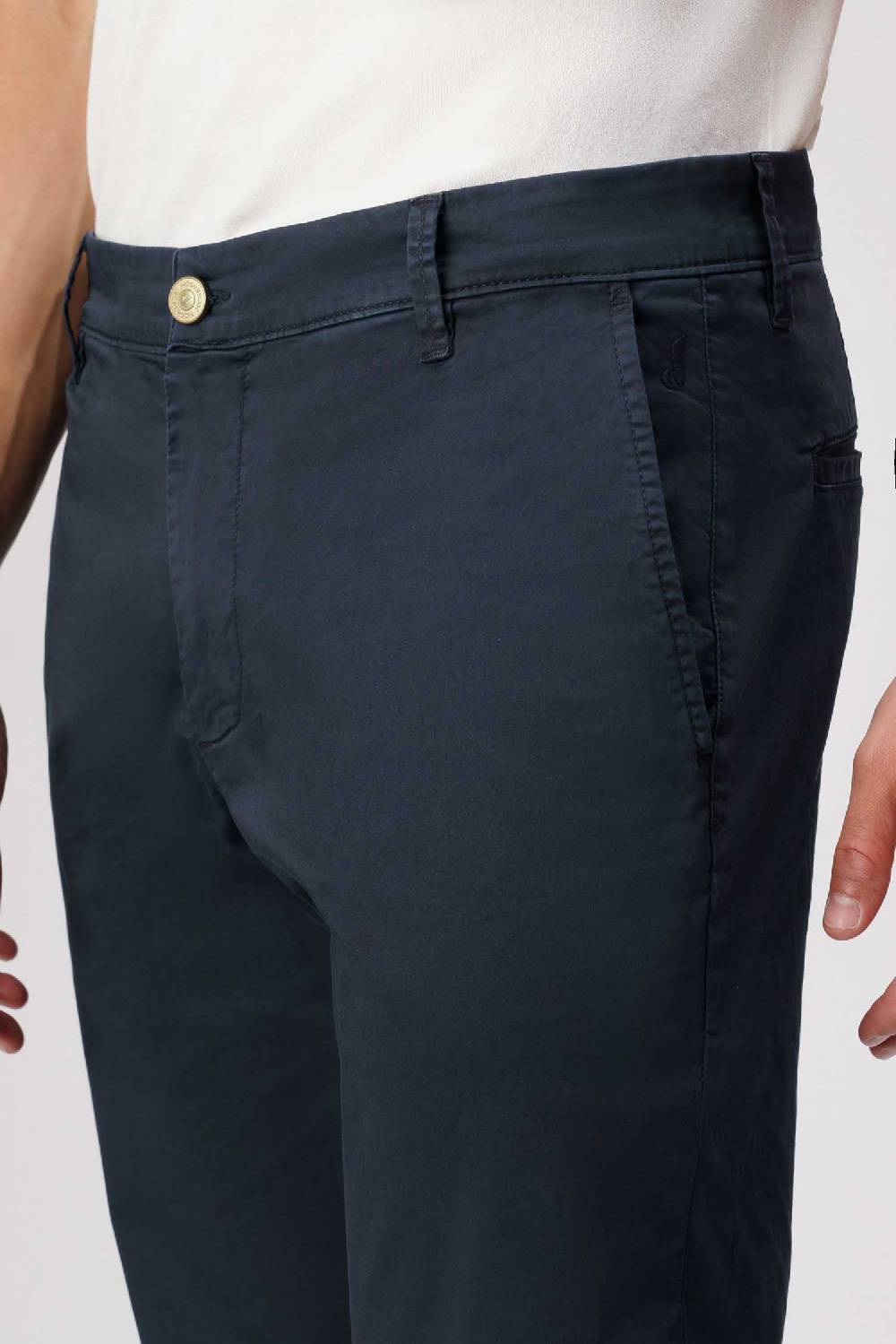 Jeckerson Jack- Pantalone chino con tasca americana in armatura raso blu scuro Negozio