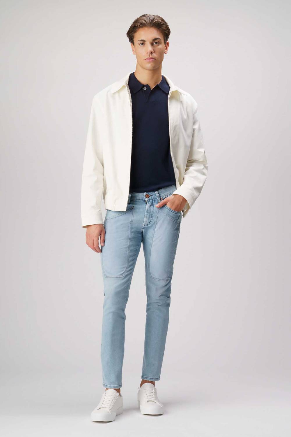 Jeckerson James - Pantalone 5 tasche con toppa in comfort denim blu chiaro