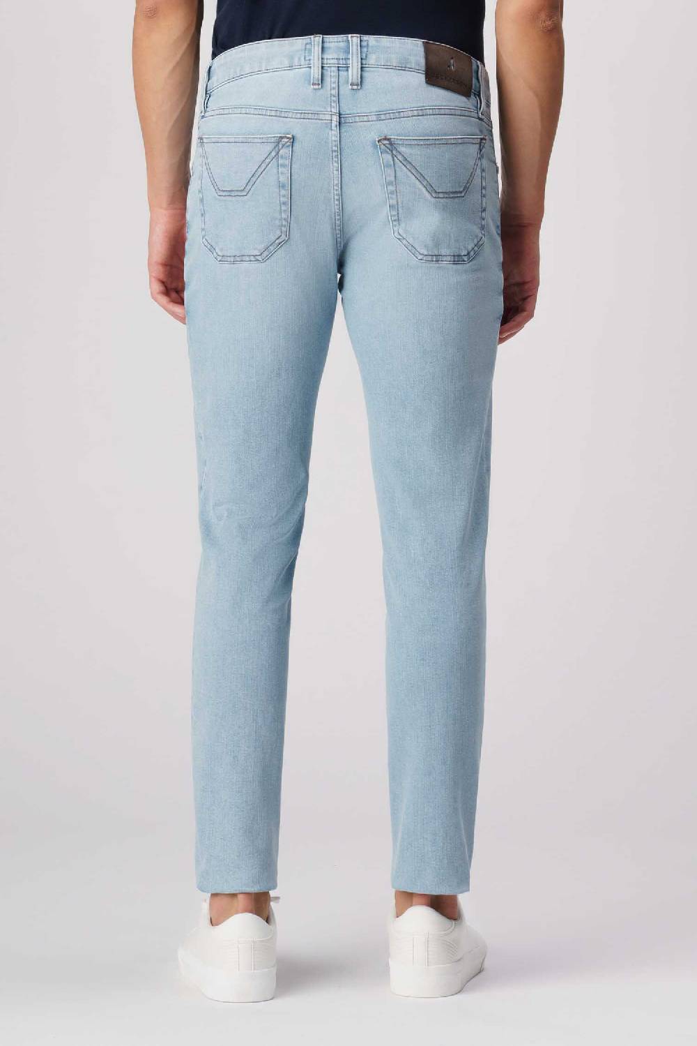 Jeckerson James - Pantalone 5 tasche con toppa in comfort denim blu chiaro Presa