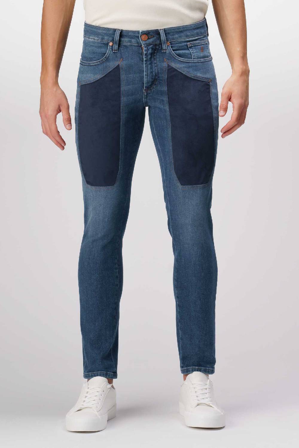 Jeckerson James - Pantalone 5 tasche con toppa in comfort denim blu scuro Vendita