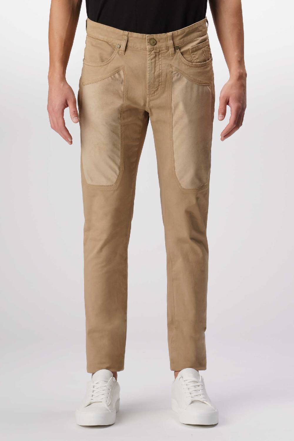 Jeckerson John - Pantalone 5 tasche con toppa in alcantara beige scuro Spedizione Gratuita