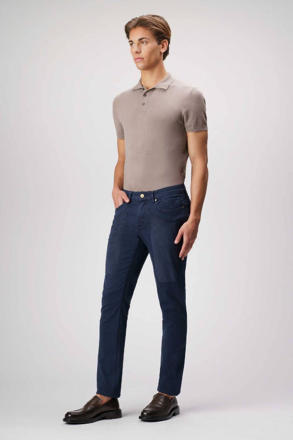 Jeckerson John - Pantalone 5 tasche con toppa in alcantara blu Soddisfazione Garantita