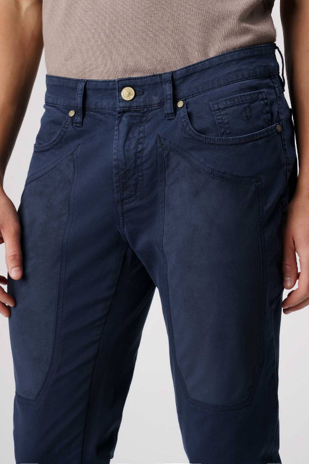 Jeckerson John - Pantalone 5 tasche con toppa in alcantara blu Soddisfazione Garantita