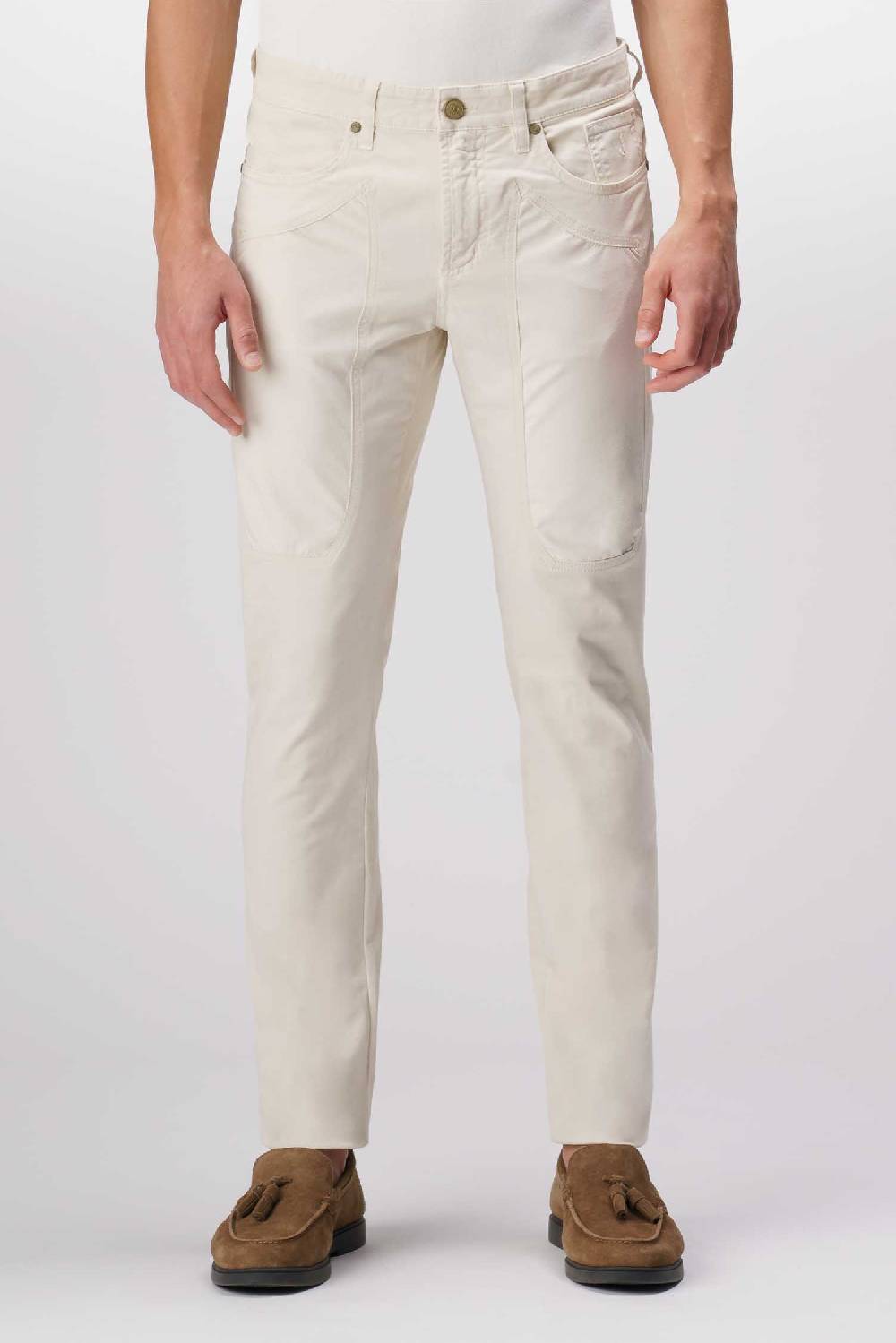 Jeckerson John - Pantalone 5 tasche con toppa in alcantara beige chiaro Negozi Online