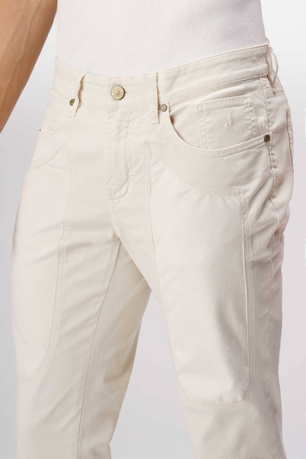 Jeckerson John - Pantalone 5 tasche con toppa in alcantara beige chiaro Negozi Online