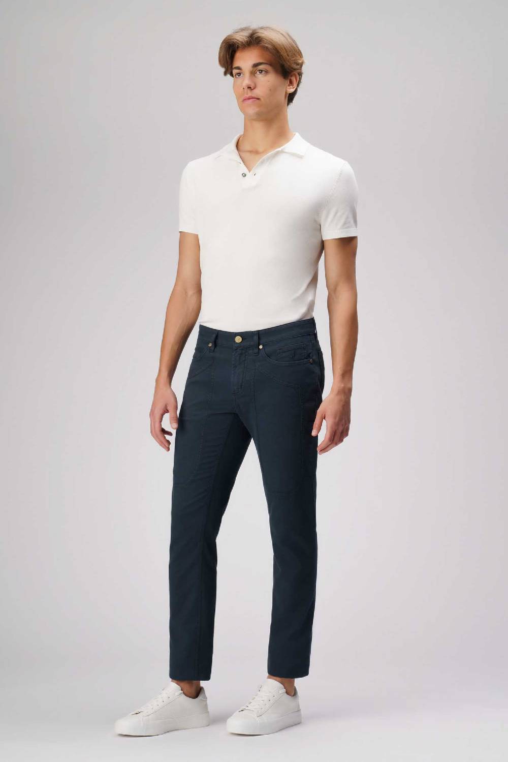 Jeckerson John - Pantalone 5 tasche con toppa in nido d'ape blu scuro Acquista Ora