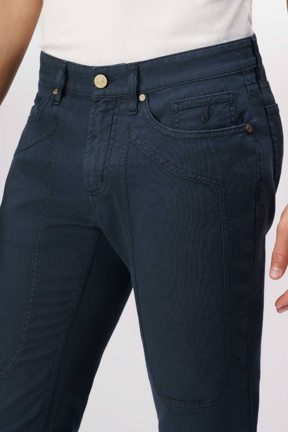 Jeckerson John - Pantalone 5 tasche con toppa in nido d'ape blu scuro Acquista Ora