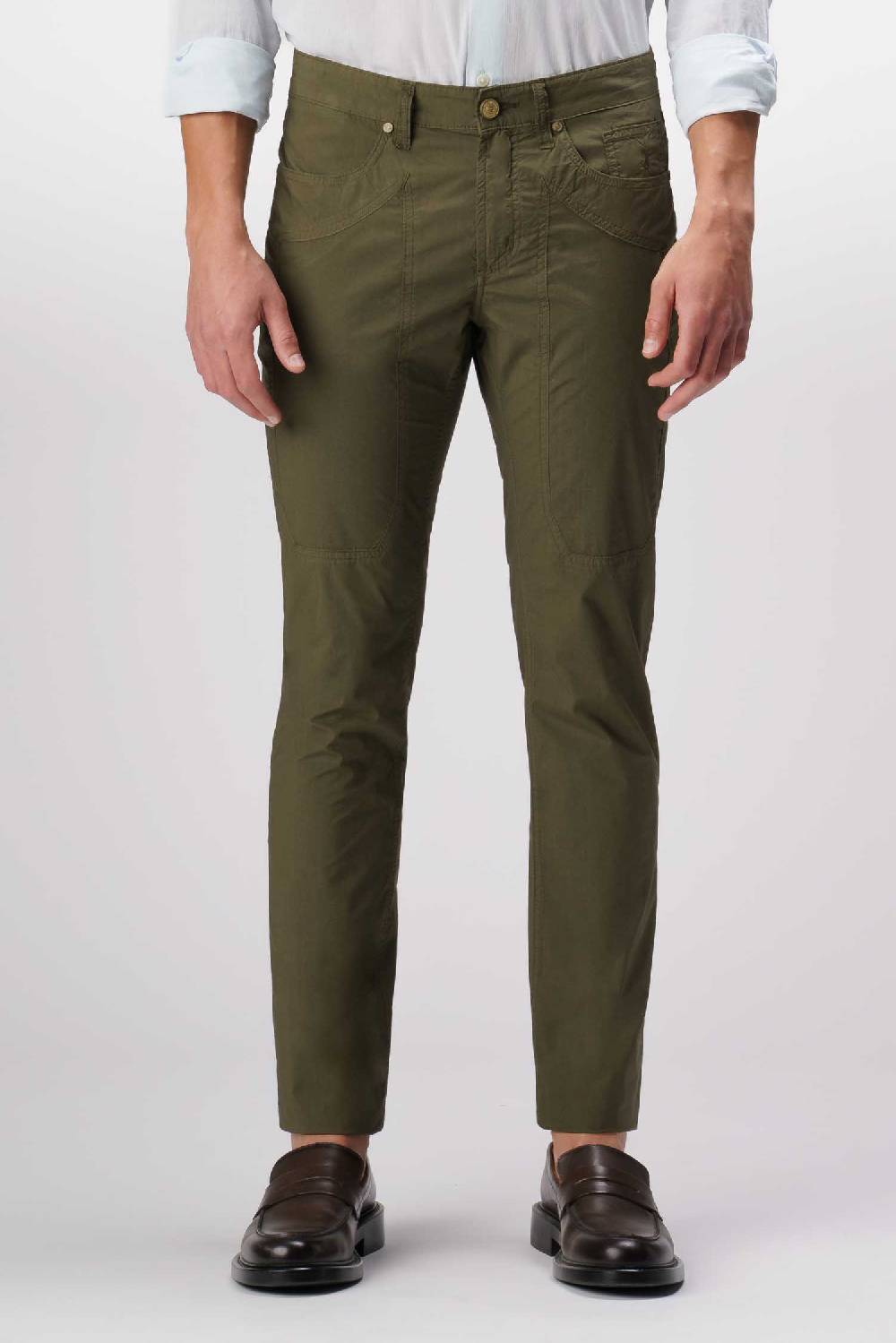 Jeckerson John - Pantalone 5 tasche con toppa verde militare Fino Al -60%
