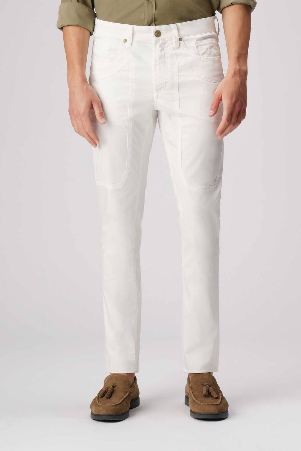 Jeckerson John - Pantalone 5 tasche in armatura raso bianco Affare Del Giorno