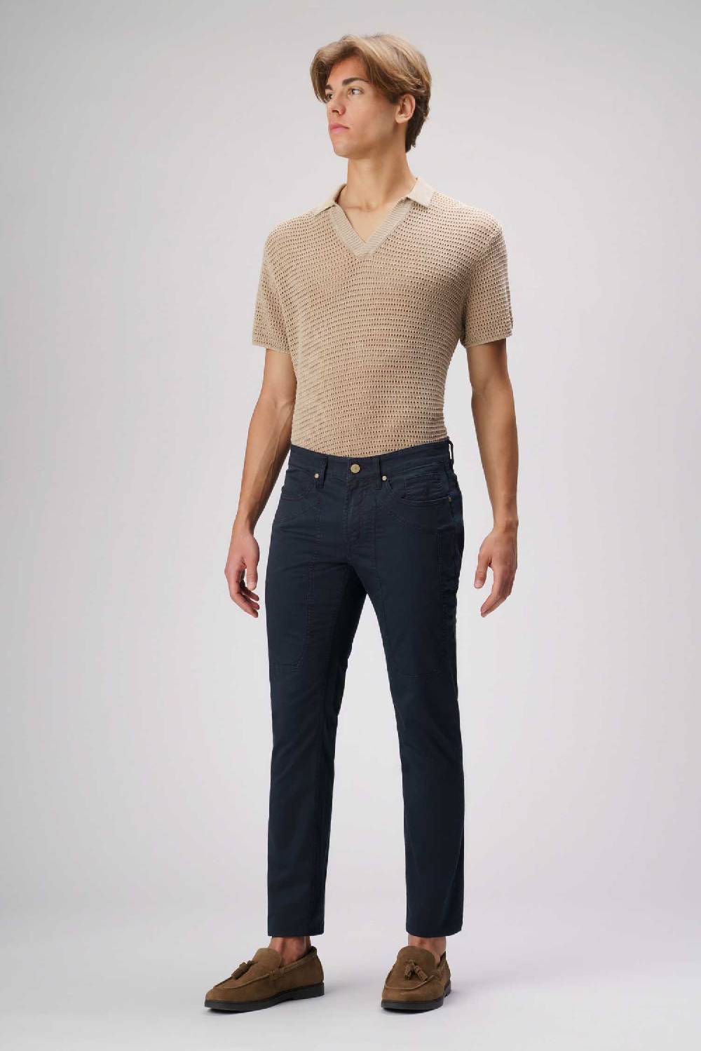 Jeckerson John - Pantalone 5 tasche in armatura raso blu scuro Moda