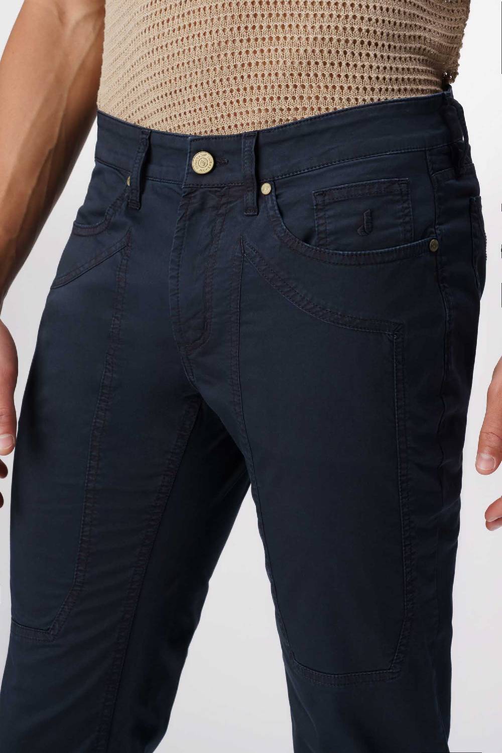 Jeckerson John - Pantalone 5 tasche in armatura raso blu scuro Moda