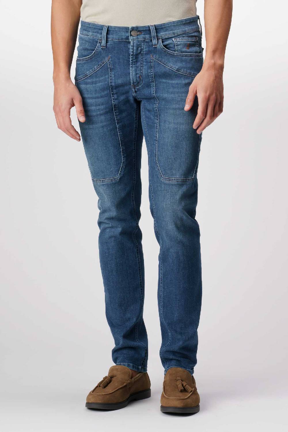 Jeckerson John - Pantalone con toppa in denim ecologico blu scuro Sottocosto