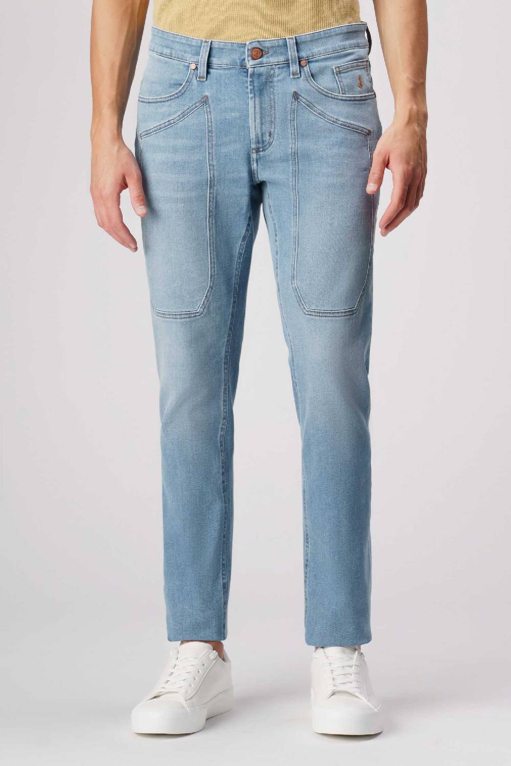 Jeckerson John - Pantalone con toppa in denim tri-blend blu medio chiaro no rotture Convenienza