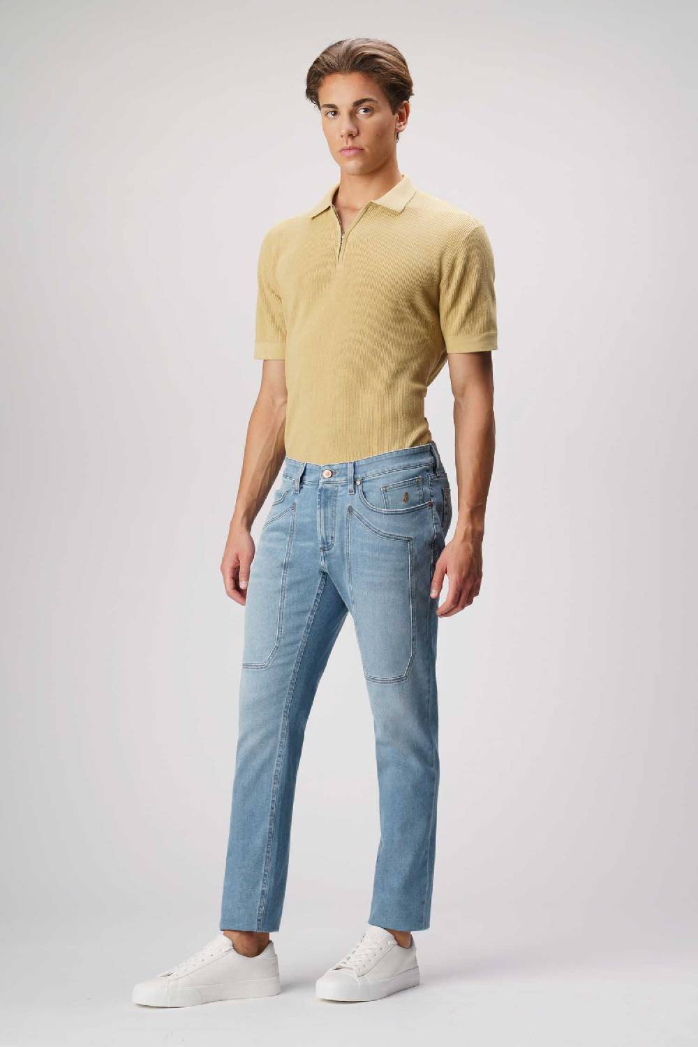 Jeckerson John - Pantalone con toppa in denim tri-blend blu medio chiaro no rotture Convenienza