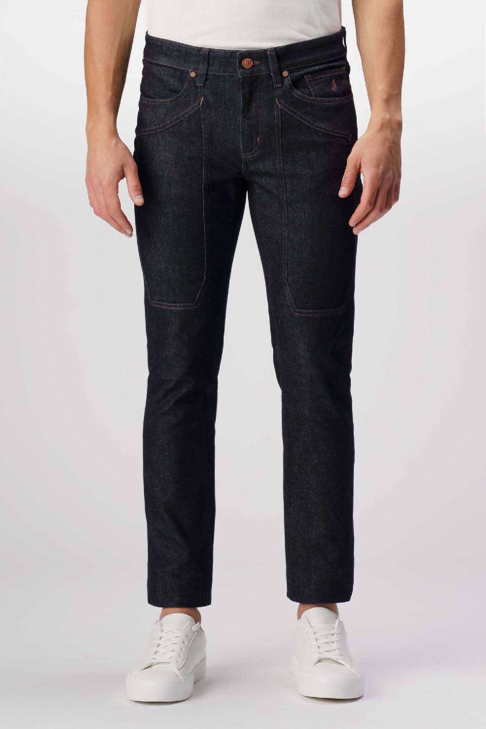 Jeckerson John - Pantalone con toppa in denim tri-blend blu rinse Novità