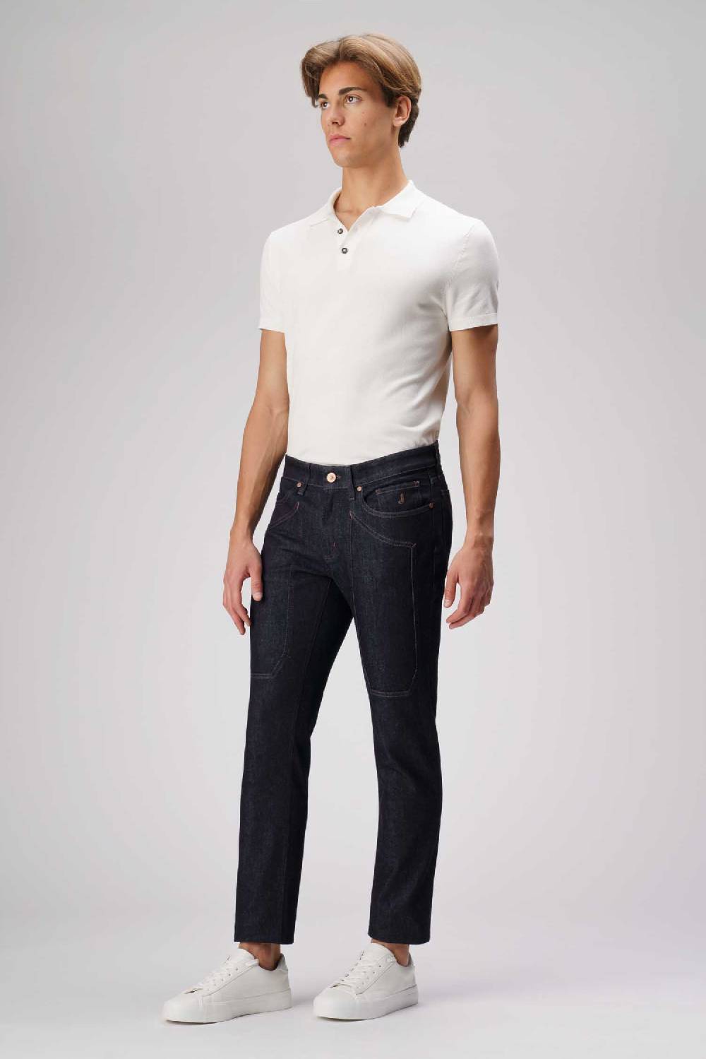 Jeckerson John - Pantalone con toppa in denim tri-blend blu rinse Novità