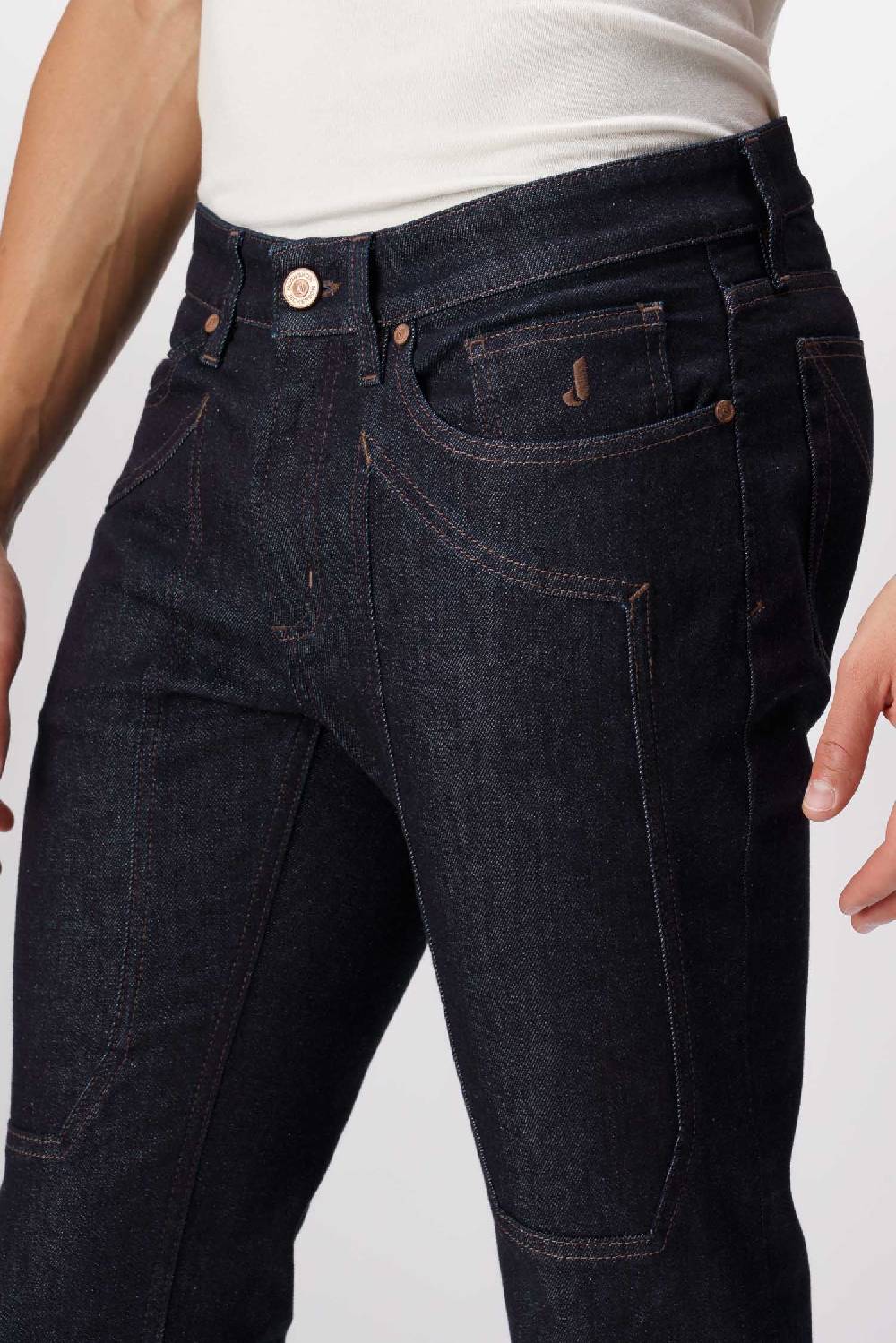 Jeckerson John - Pantalone con toppa in denim tri-blend blu rinse Novità