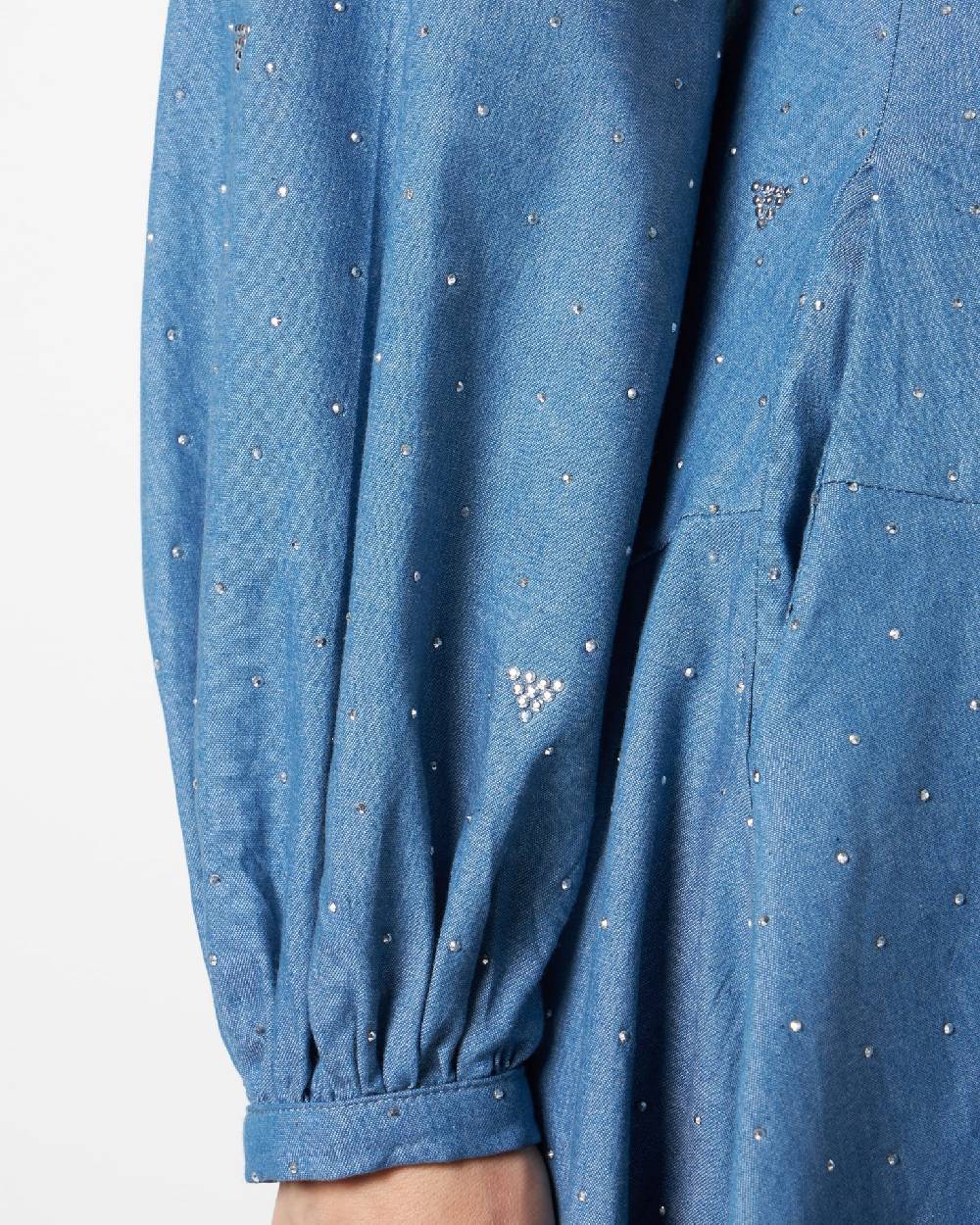 Le Twins Lucrezia Chambray Jeans Celeste con Strass Nuovo
