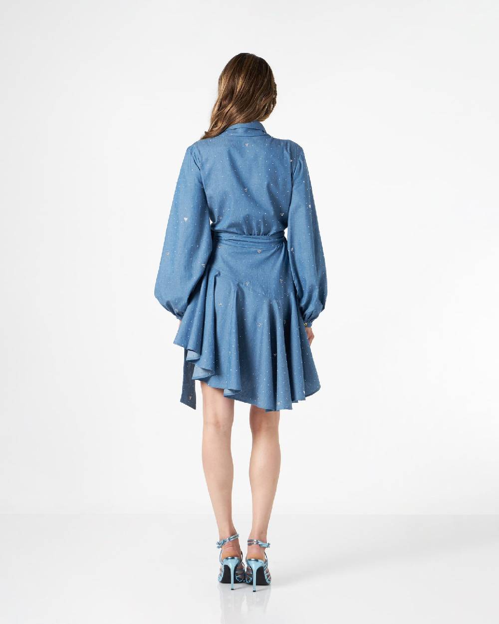 Le Twins Lucrezia Chambray Jeans Celeste con Strass Nuovo