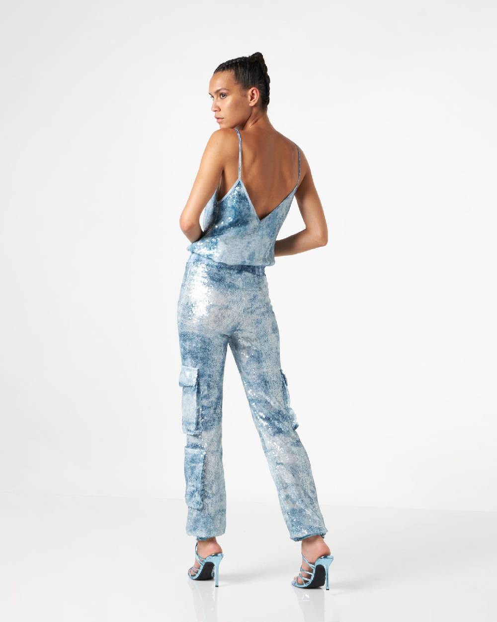 Le Twins Roby Paillettes Jeans Celeste Sconto