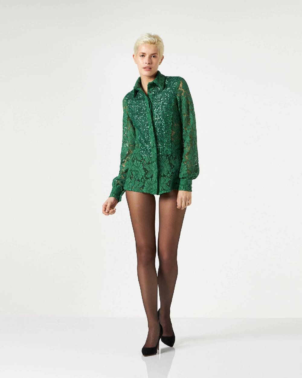 Le Twins Marsala Pizzo e Paillettes Verde Saldi Di Fabbrica