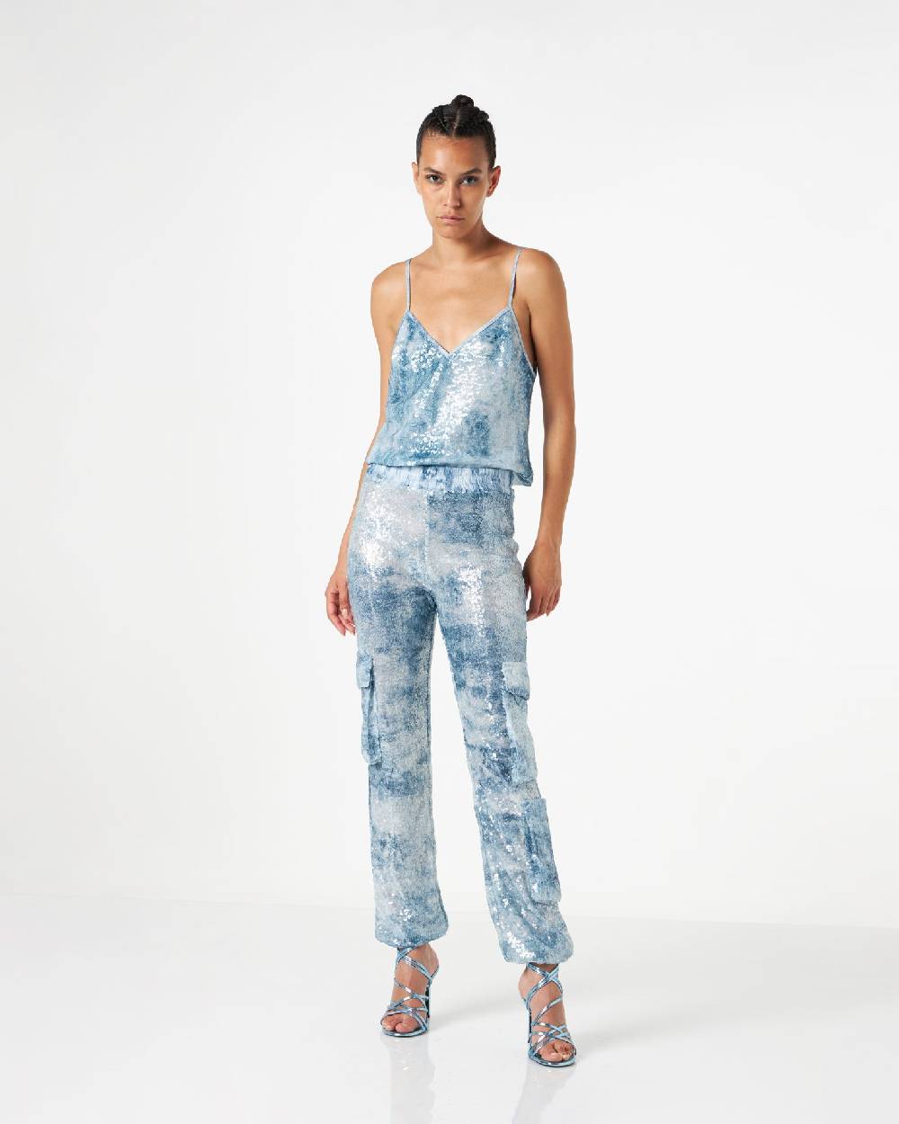 Le Twins Abano Paillettes Jeans Celeste Vendita Calda