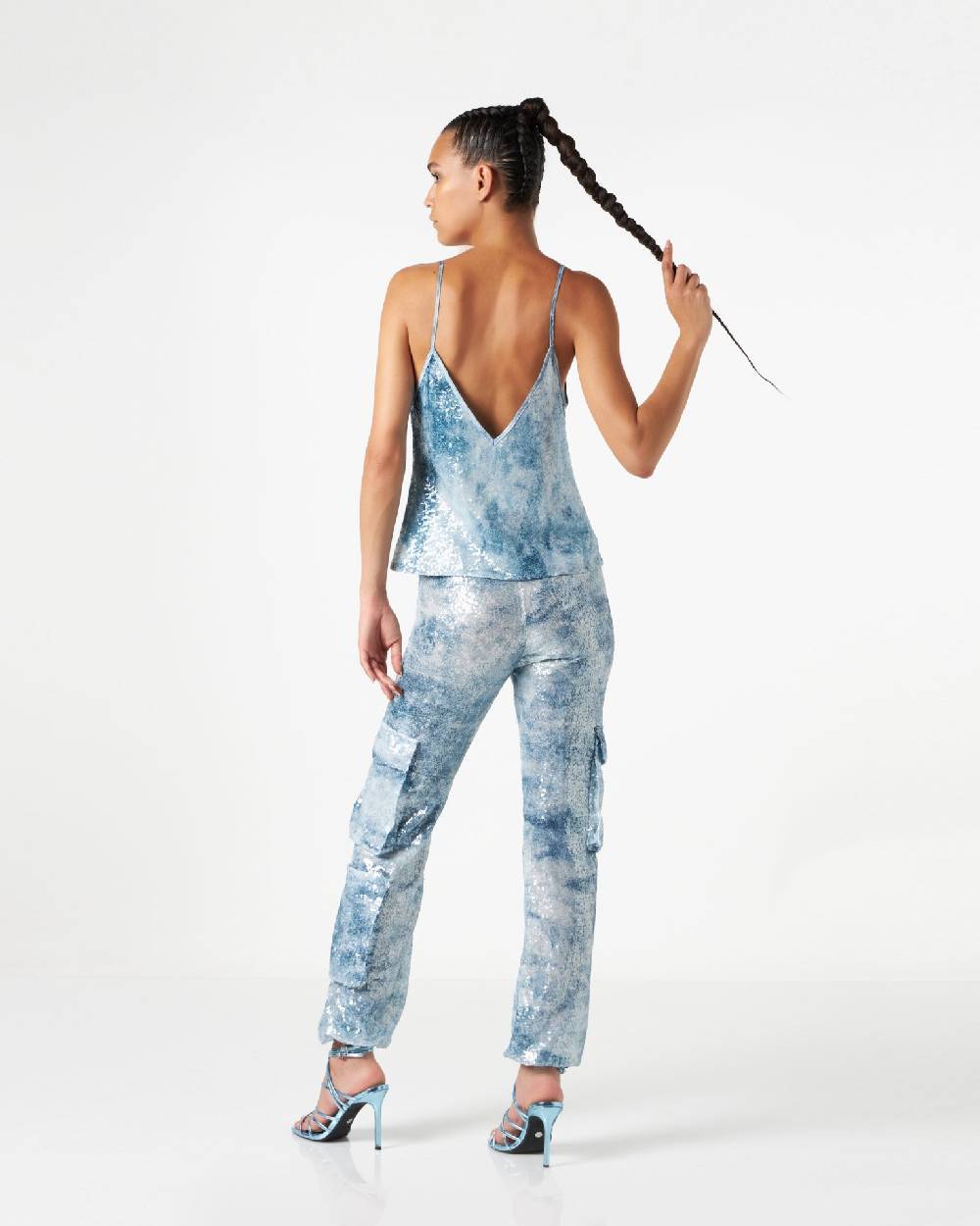 Le Twins Abano Paillettes Jeans Celeste Vendita Calda