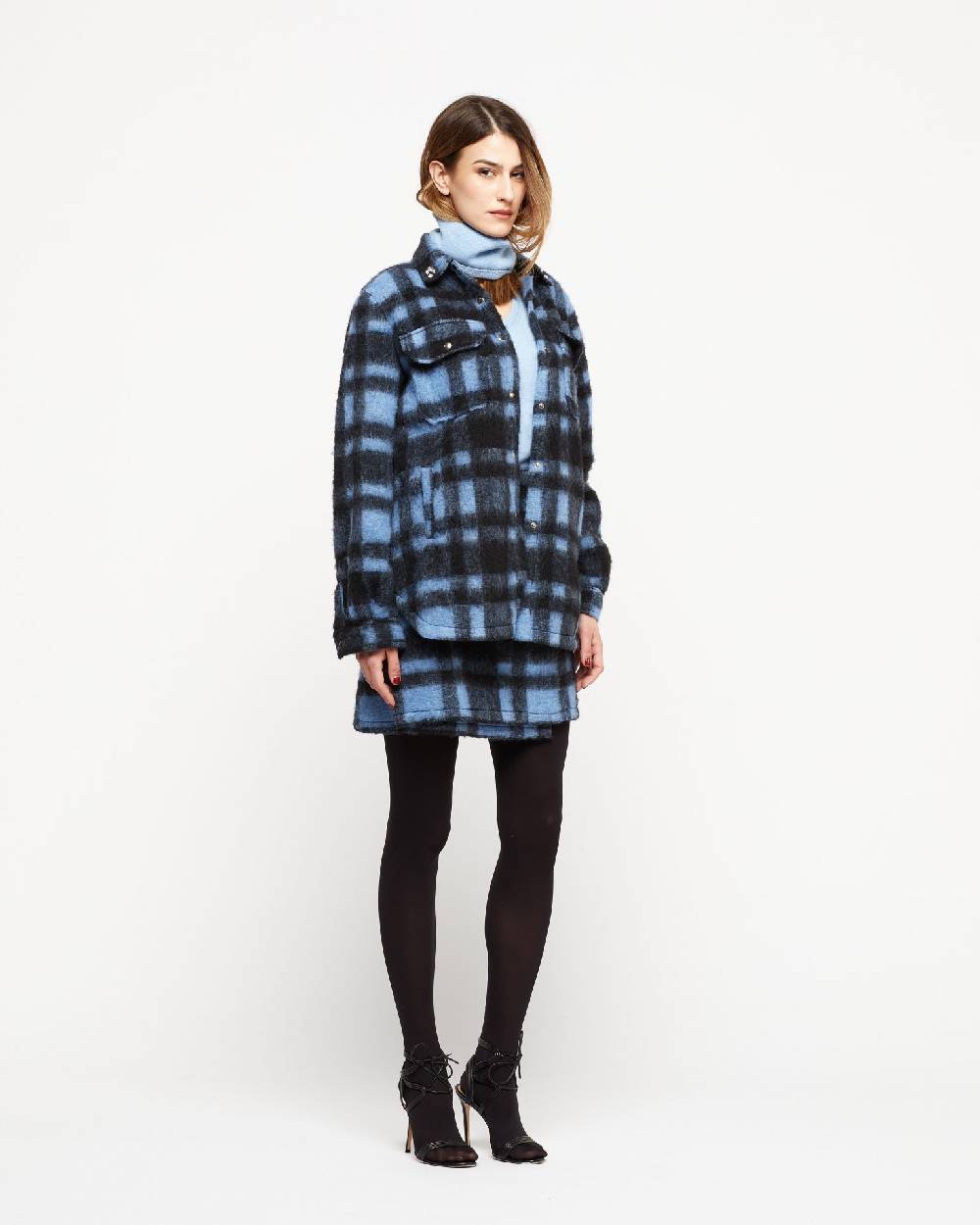 Le Twins Camicia Daniela – Quadri Celeste e Nero Negozio online di fabbrica