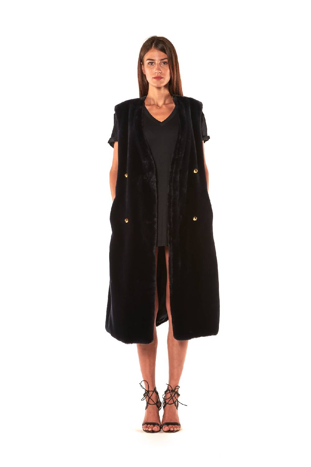 Le Twins GILET ECOPELLICCIA DOPPIO PETTO LUNGO Officina