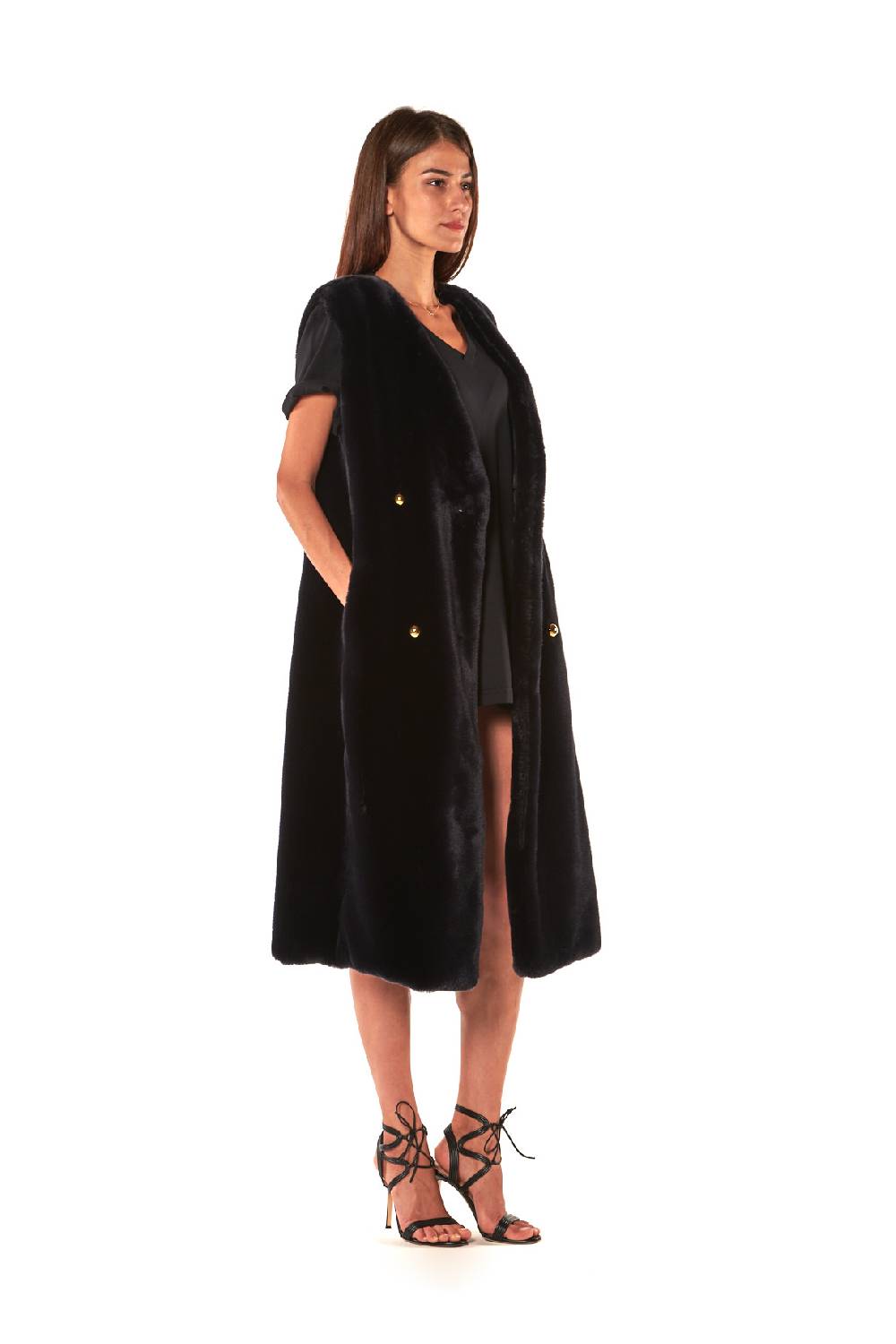Le Twins GILET ECOPELLICCIA DOPPIO PETTO LUNGO Officina