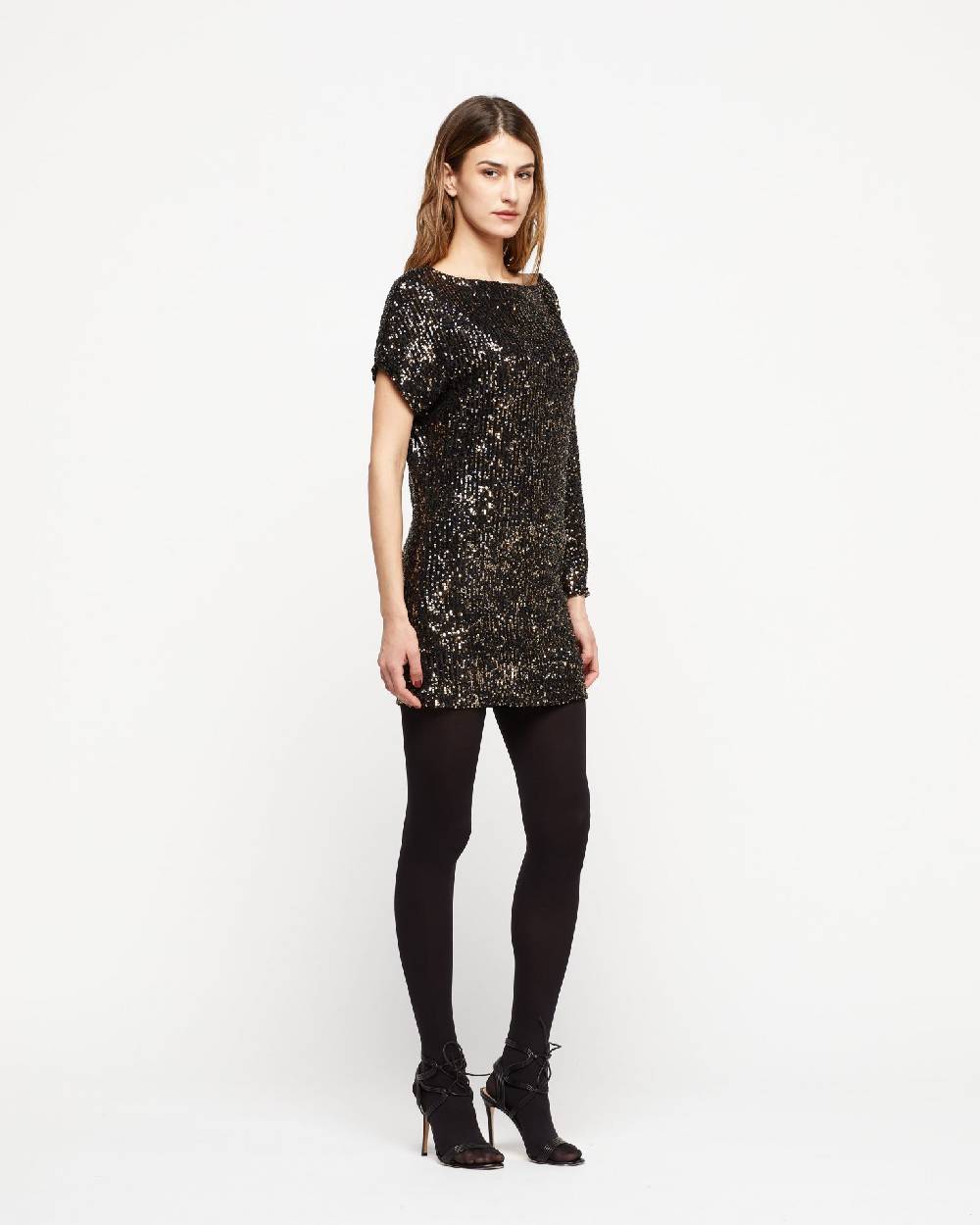 Le Twins Abito Ezia – Paillettes Nero e Oro In Linea