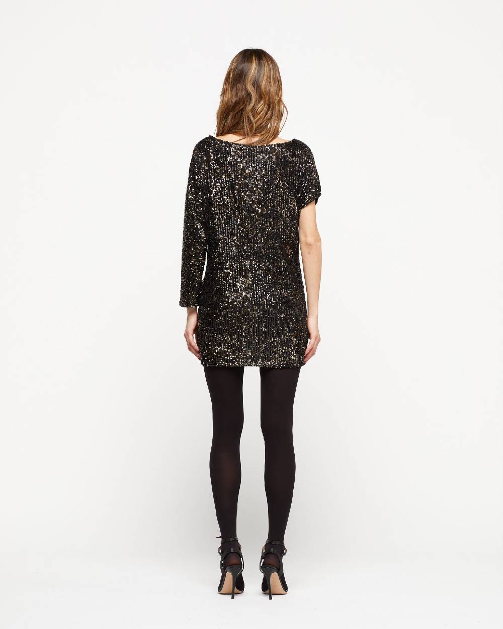Le Twins Abito Ezia – Paillettes Nero e Oro In Linea