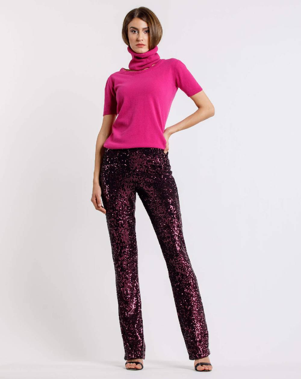 Le Twins Pantalone Raffaella – Paillettes – Bordeaux Offerta Pasqua
