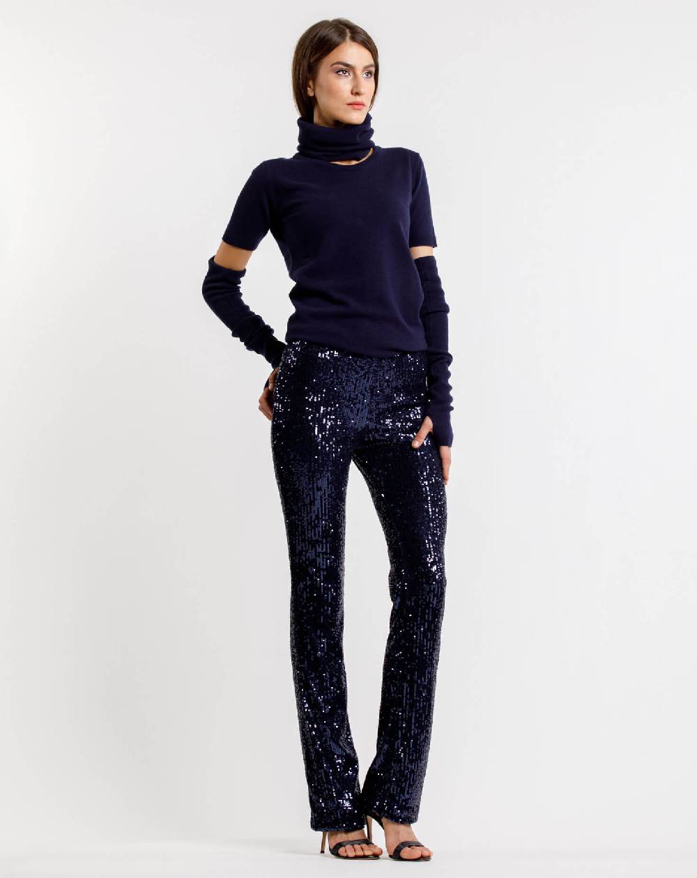 Le Twins Pantalone Raffaella – Paillettes Blu Offerta per la Festa della Mamma