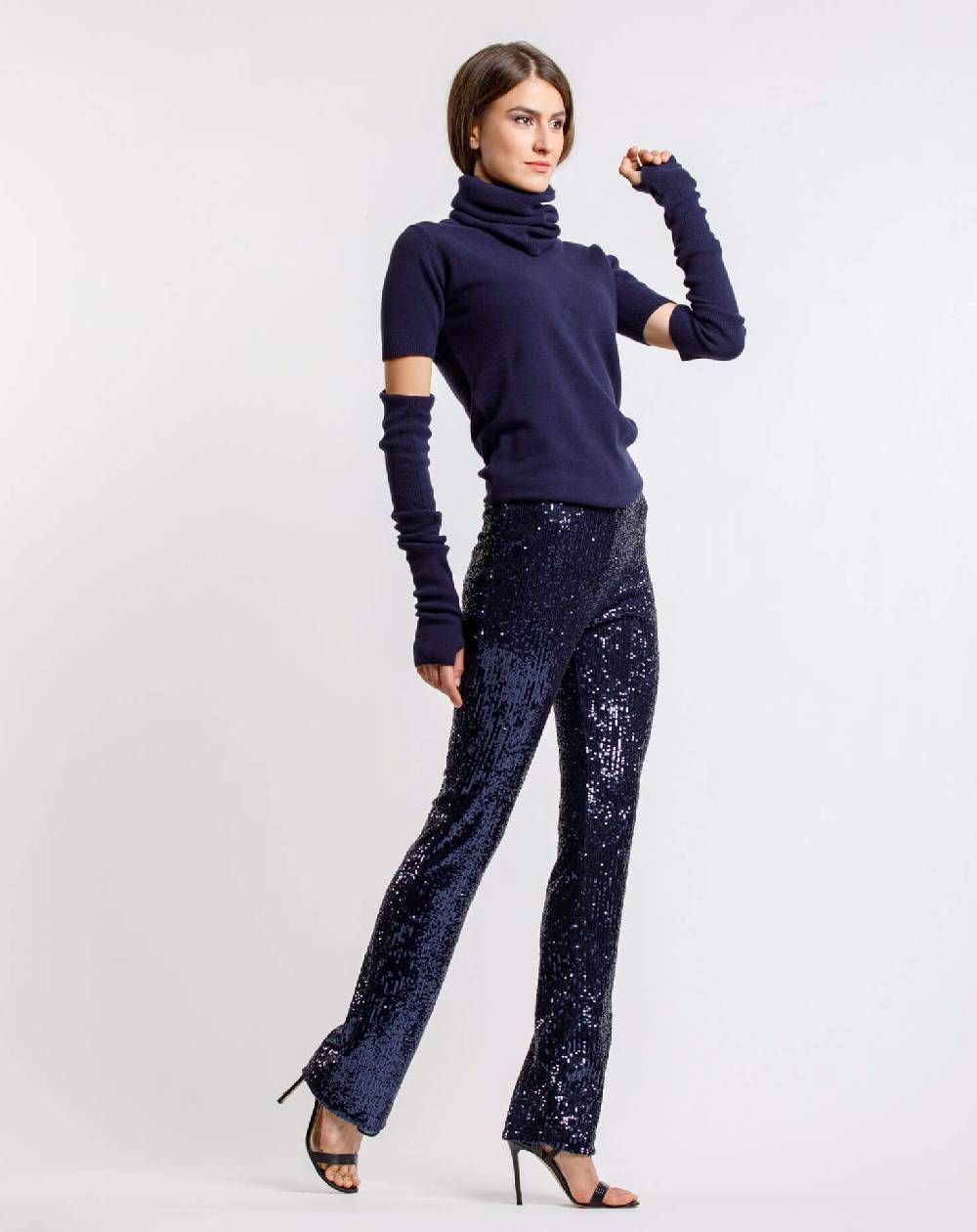 Le Twins Pantalone Raffaella – Paillettes Blu Offerta per la Festa della Mamma