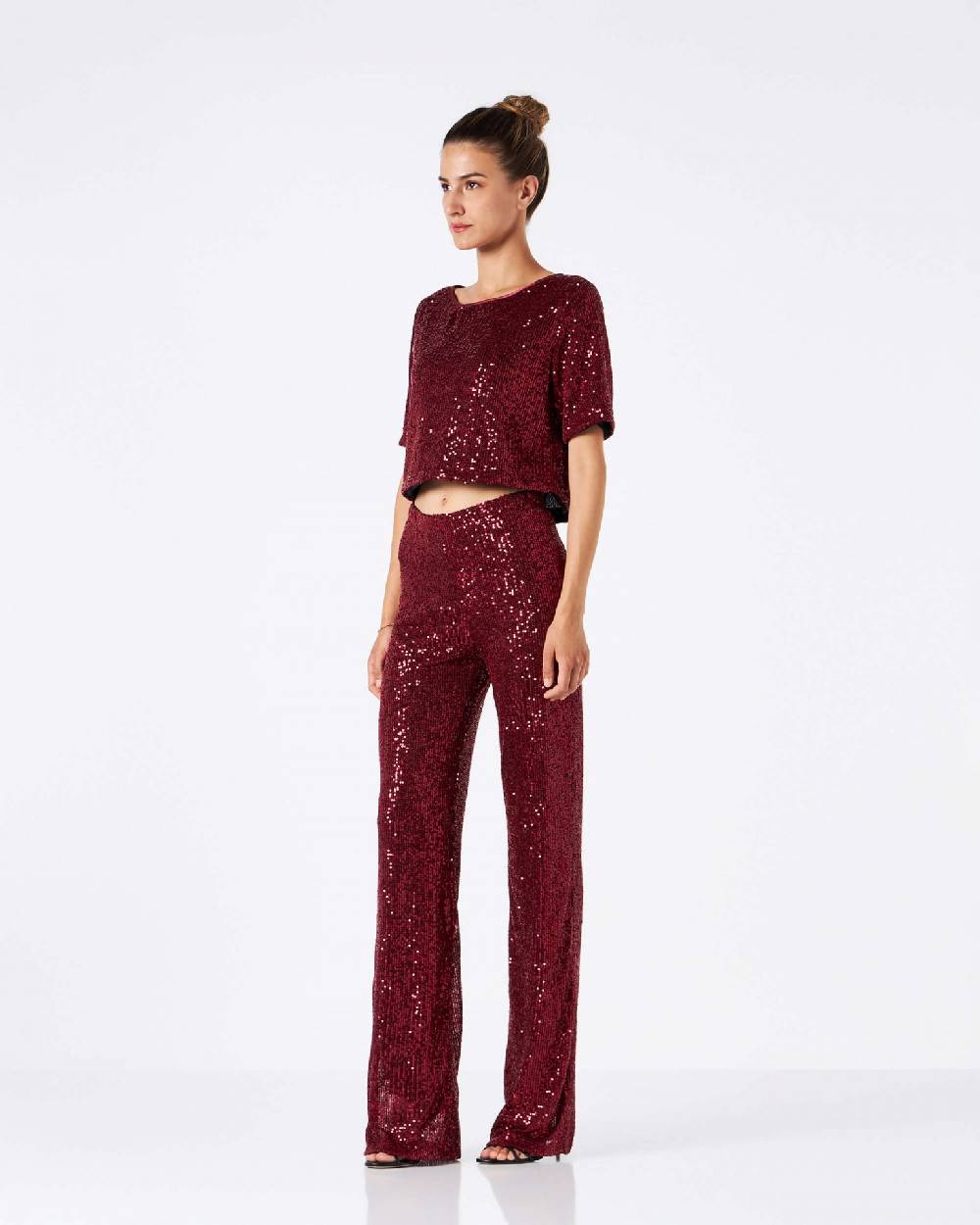 Le Twins Pantalone Raffaella – Paillettes Bordeaux Offerta Giorno del Papà