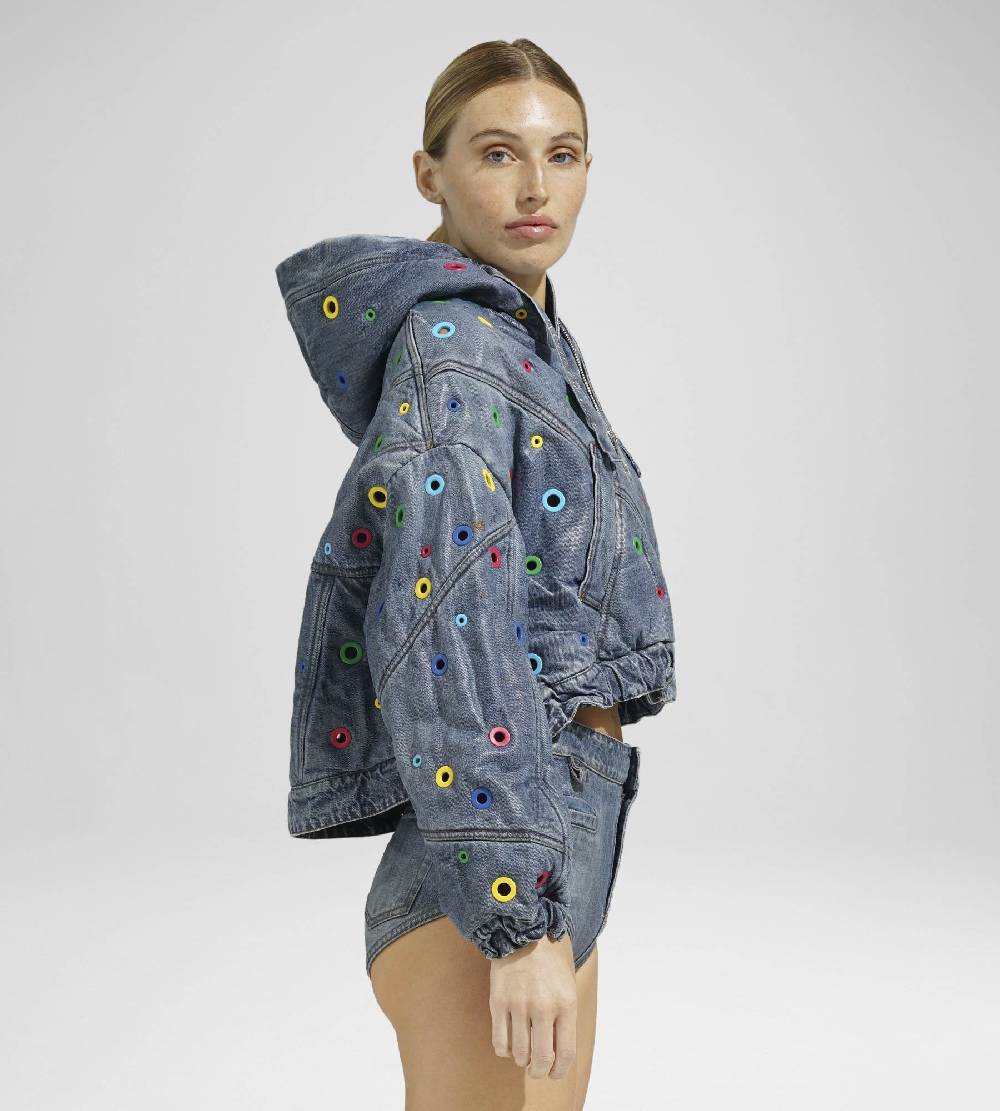 ﻿Khrisjoy KHRIS CROP DENIM EYELETS MULTICOLOR DENIM Spedizione Gratuita