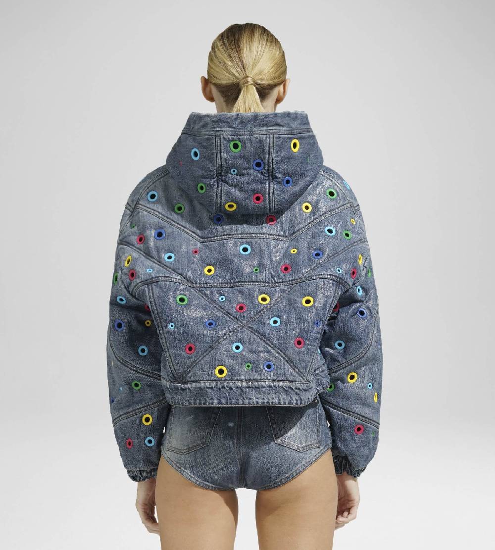﻿Khrisjoy KHRIS CROP DENIM EYELETS MULTICOLOR DENIM Spedizione Gratuita