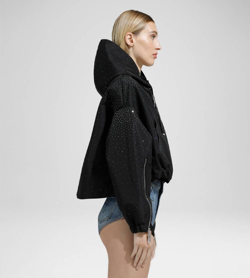 Khrisjoy KHRIS CROP WINDBREAKER STRASS BLACK Offerta Anniversario