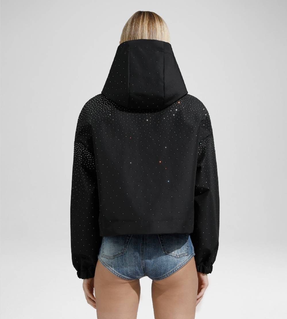Khrisjoy KHRIS CROP WINDBREAKER STRASS BLACK Offerta Anniversario