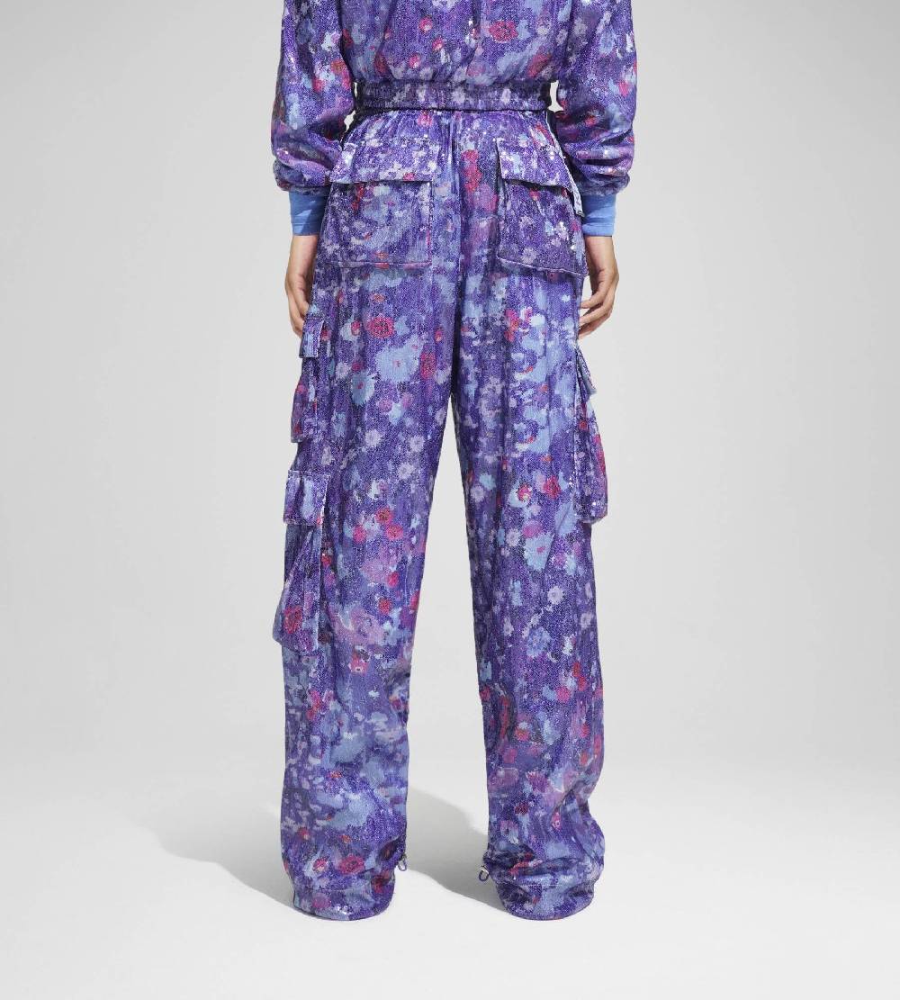 Khrisjoy PANTS MULTIPOCKET PAILLETTES FLOWERS UPSIDE DOWN GRAPE Promozione temporanea